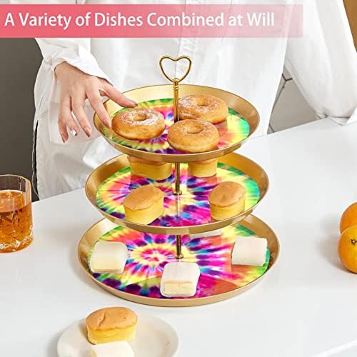 Kek Standı Seti 3 Katmanlı Cupcake Standları Kullanımlık Pasta Tabağı Düğün Doğum Günü Çay Partisi Süslemeleri, gökkuşağı Kravat Boyalı
