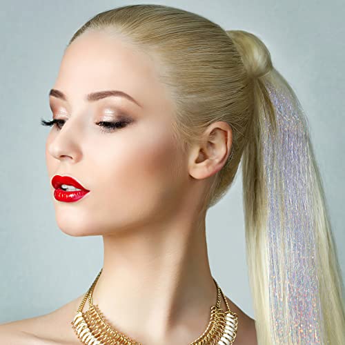 HAUTOCO Saç Cicili Bicili Kiti, 2800 Tellerinin 47 İnç Glitter Gümüş Cicili Bicili saç ekleme Araçları ile Peri Saç Cicili Bicili Kiti,