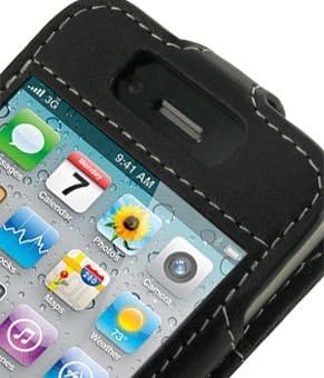 Monaco Kol Tipi Siyah Deri Kapak Kılıf W/Sprint / AT&T / Verizon / T-mobile Apple iPhone 4G / 4GS için Çıkarılabilir Kemer Klipsi