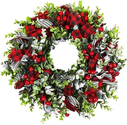 JAHH Noel Çelenk Ön Kapı için Kış Çelenkleri Kırmızı Dut Yaprak Dökmeyen Yaprak Rattan Tabanlı El İşi Çiftlik Evi Çelengi (Renk : A,