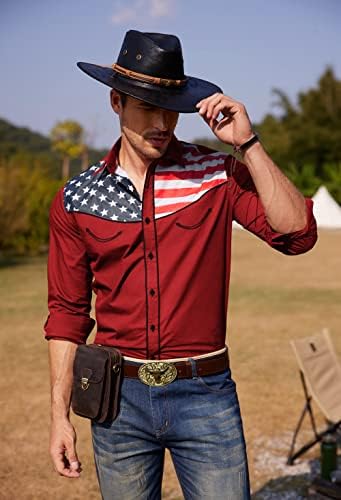 COOFANDY erkek Rahat Amerikan Bayrağı Düğme Aşağı Gömlek Slim Fit Uzun Kollu Gömlek