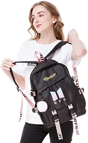 PMguangyin BTS Tereyağı sırt çantası jin jimin suga jungkook V suga bookbag Kızlar için, Siyah