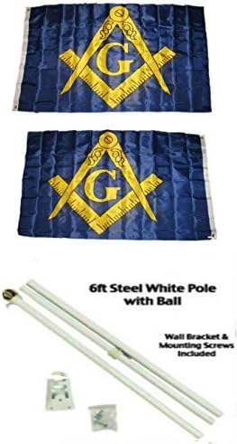 AES Mason Mavi ve Sarı 3'x5' Polyester 2 Kat Çift Taraflı Bayrak 6' Beyaz Bayrak Direği Kiti ile Top Topper