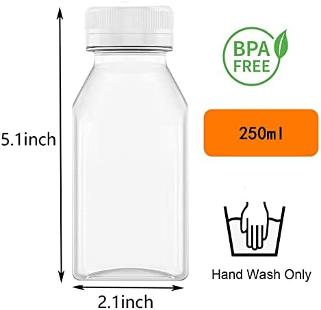 Beyaz kapaklı BallHull 8 OZ Plastik Meyve Suyu Şişeleri, Meyve Suyu, Süt ve Diğer Ev Yapımı içecekler için Yeniden Kullanılabilir Şeffaf