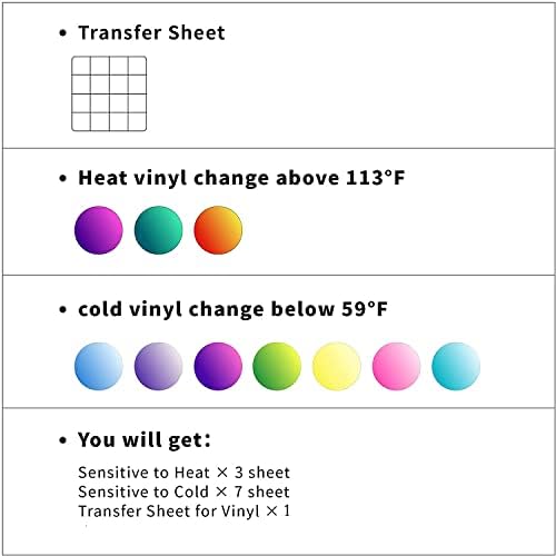 Vinil Levha Cricut, Renk Değiştiren Vinil 10 Paket, 12x10 inç, Soğuk ve Sıcak Hassas Renk Değiştiren Vinil Zanaat Kesici Yapışkanlı