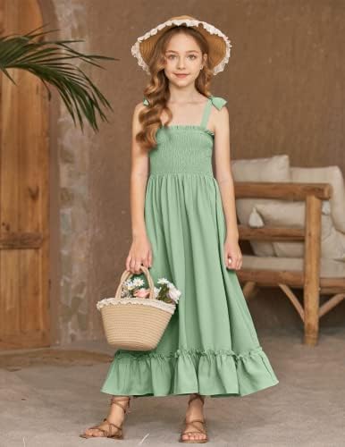 Arshiner Kızlar yaz elbisesi Boho Plaj Rahat Önlüklü Maxi Elbiseler 6-13 Yıl