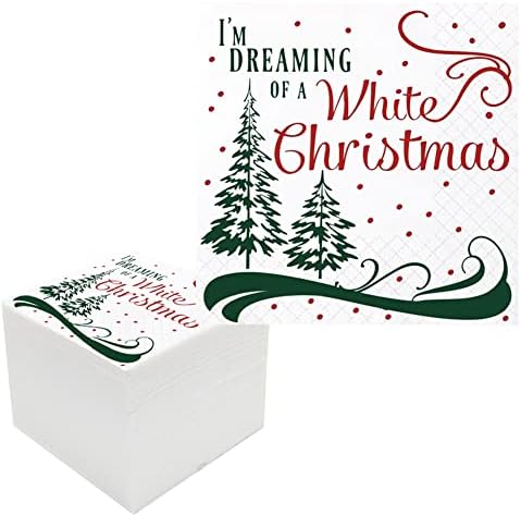 Geloar Noel kokteyl peçeteleri, 100 Paket Noel Doğum Günü Tatil Partisi masa süsü için Beyaz Bir Noel Kağıt kokteyl peçeteleri Hayal