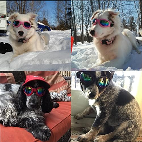 DPLUS Köpek Gözlüğü Köpek Güneş Gözlüğü-6'lı Gözlük Seti-Köpekler için UV Korumalı Köpek Kayak Gözlüğü Seyahat, Kayak ve Buğu Önleyici