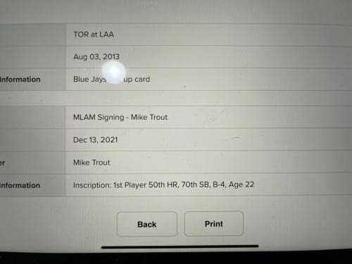 Mike Trout İmzalı Yazılı Oyun kullanılmış 2013 Line up Dönüm Noktası Oyunu MLB Hologram İmzalı Beyzbol Topları