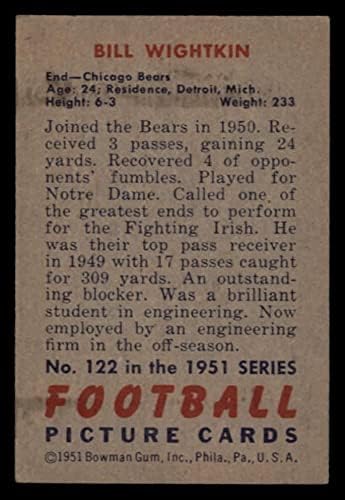 1951 Okçu 122 Bill Wightkin Chicago Bears (Futbol Kartı) ESKİ Ayılar Notre Dame