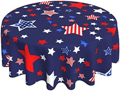 Amerikan Bayrağı Masa Örtüsü Yuvarlak 60 İnç Bağımsızlık Günü için, Vatansever Kırmızı Mavi Yıldız Dekoratif Masa Örtüsü Su Geçirmez