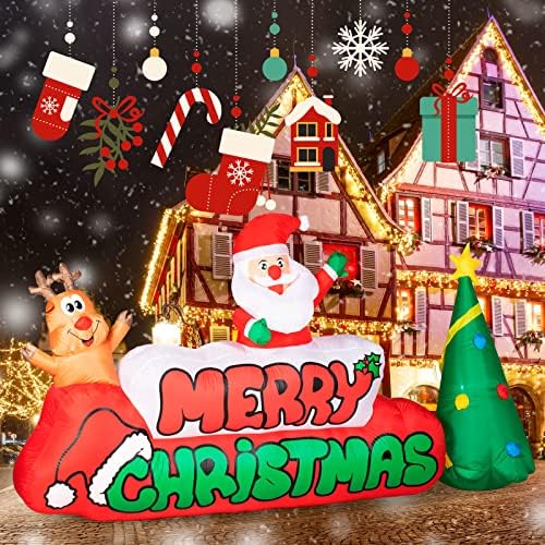 Nervure 9 FT Merry Christmas Şişme ve 13 FT Noel Şişme Süslemeleri - Ren Geyiği Şişme ile Dev Noel Noel Baba