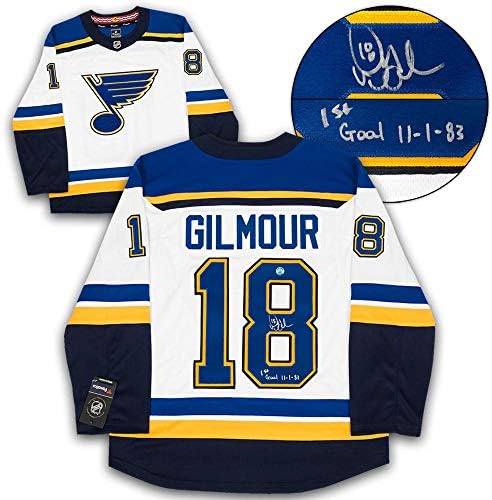 Doug Gilmour St Louis Blues İmzalı ve Tarihli 1. NHL Gol Fanatiği Forması-İmzalı NHL Formaları