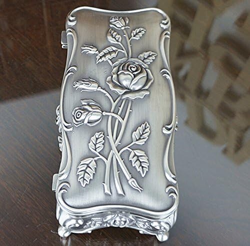 Sonsuz U Lüks Vintage Stil Antik Gümüş Kadınlar / Kızlar Romantik Gül Oyma Büyük Dikdörtgen Şekli Dört Ayaklı Metal Biblo Mücevher