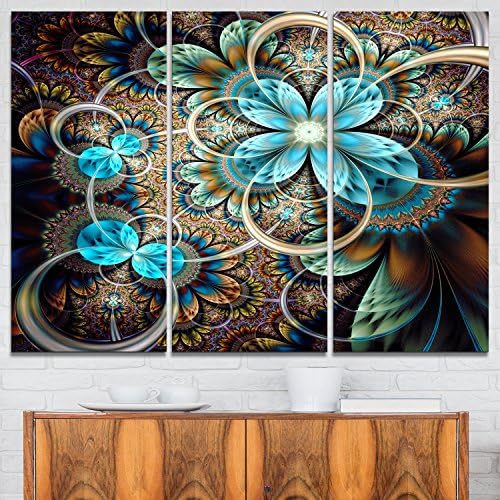 Designart Mavi Gölgeli Renkli Fraktal Çiçekler 36x28, 3 Panel