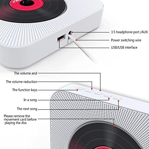WYFDP Duvara Monte CD Çalar Bluetooth Taşınabilir Ev Ses Boombox Uzaktan Kumanda FM Radyo Müzik Çalar Stereo Hoparlör (Renk: Mavi)