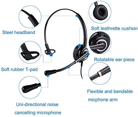 Mikrofon Gürültü Önleyici MAİRDİ Telefon Kulaklığı, Birden Fazla Cihaz için RJ9 ve 3,5 mm Jaklı, Çağrı Merkezi Telefonu için Ofis Kulaklığı,