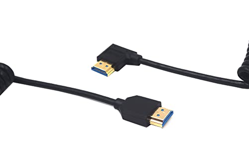 Kework 4ft HDMI 8 k Sarmal Kablo, HDMI 2.1 Sürüm Ultra HD Spiral Kablo, 90 Derece Sol Açı HDMI 8 K Erkek HDMI 8 K Erkek Adaptör Kalkanı