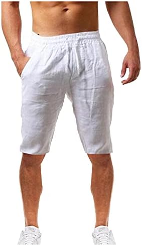 Erkek Pamuk Keten Şort-Rahat Klasik Elastik Bel Yaz Plaj Hafif Kurulu Şort Slim-Fit Cepler ile