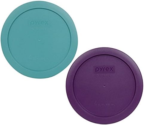 Pyrex (1) 7201-PC 4 Kap Turkuaz ve (1) 7201-PC 4 Kap Mor Plastik Saklama Kapağı, ABD'de üretilmiştir