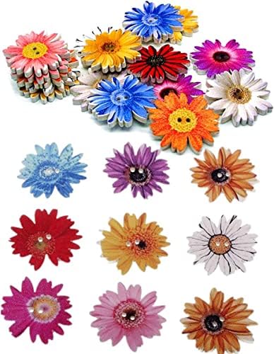 El Sanatları için 100 Adet Ahşap Papatya Çiçek Düğmeleri 1 inç Boyalı Çiçek Şekilli Ahşap Düğmeler Papatya Ayçiçeği 2 Delik Flatback