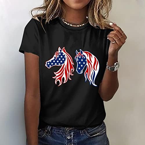 Bayan Üstleri Şık Rahat Dördüncü Temmuz Vatansever Bluz Bağımsızlık Günü Crewneck Amerikan Bayrağı Baskı Tees